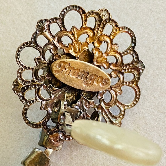 Vintage 1980's NIKOLAS FRANGOS Filigree Rhinestone OVERSIZED Clip On Earrings 4" - Picture 12 of 14